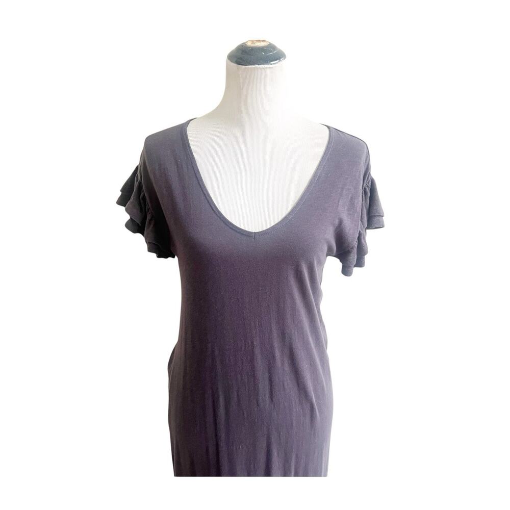 Z Supply Gray V-Neck Ruffle Sleeve Zella Cotton Slub Midi Dress Size XS - Picture 6 of 15